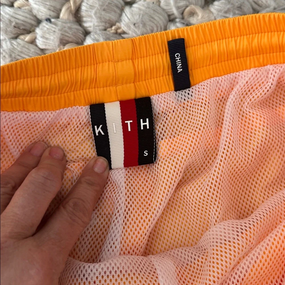 Kith mens Team USA Ring Swim Shorts in the Midsummer‎ orange color. Size small
